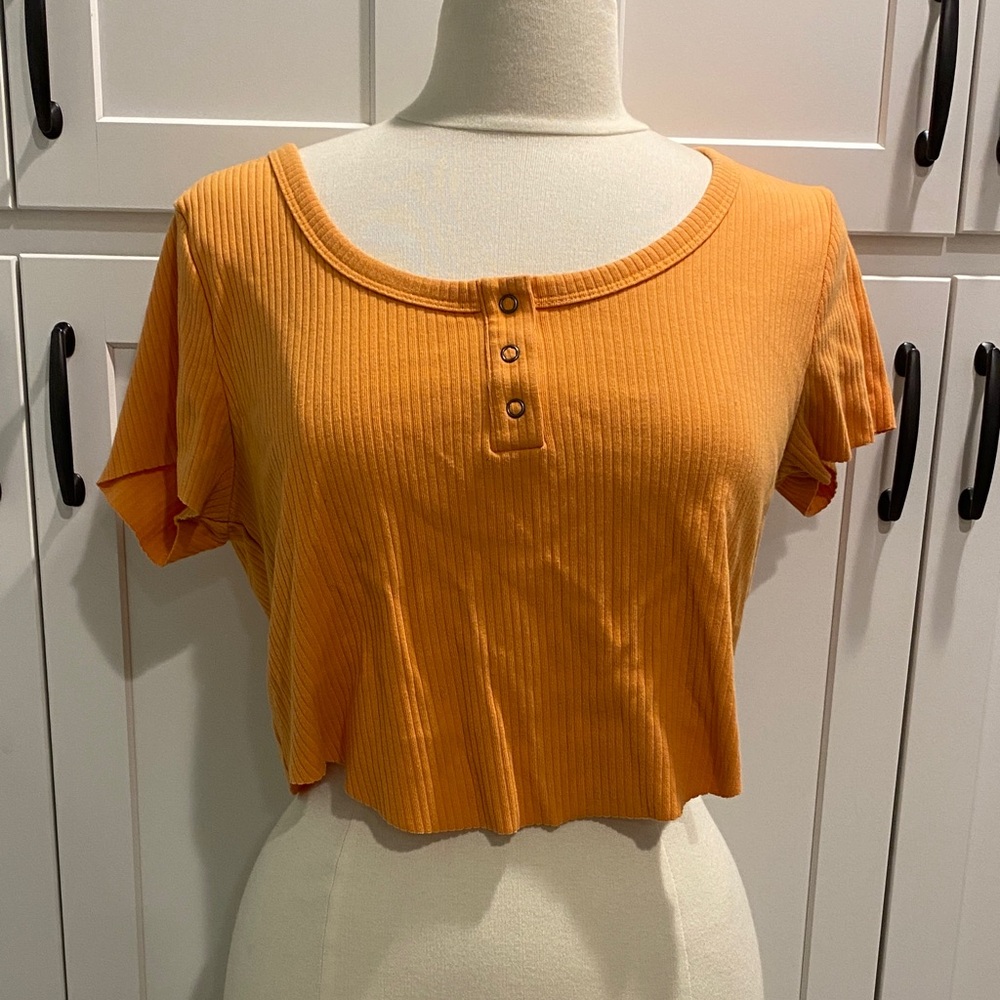 Wild Fable Orange Buttoned Ribbed Crop Top